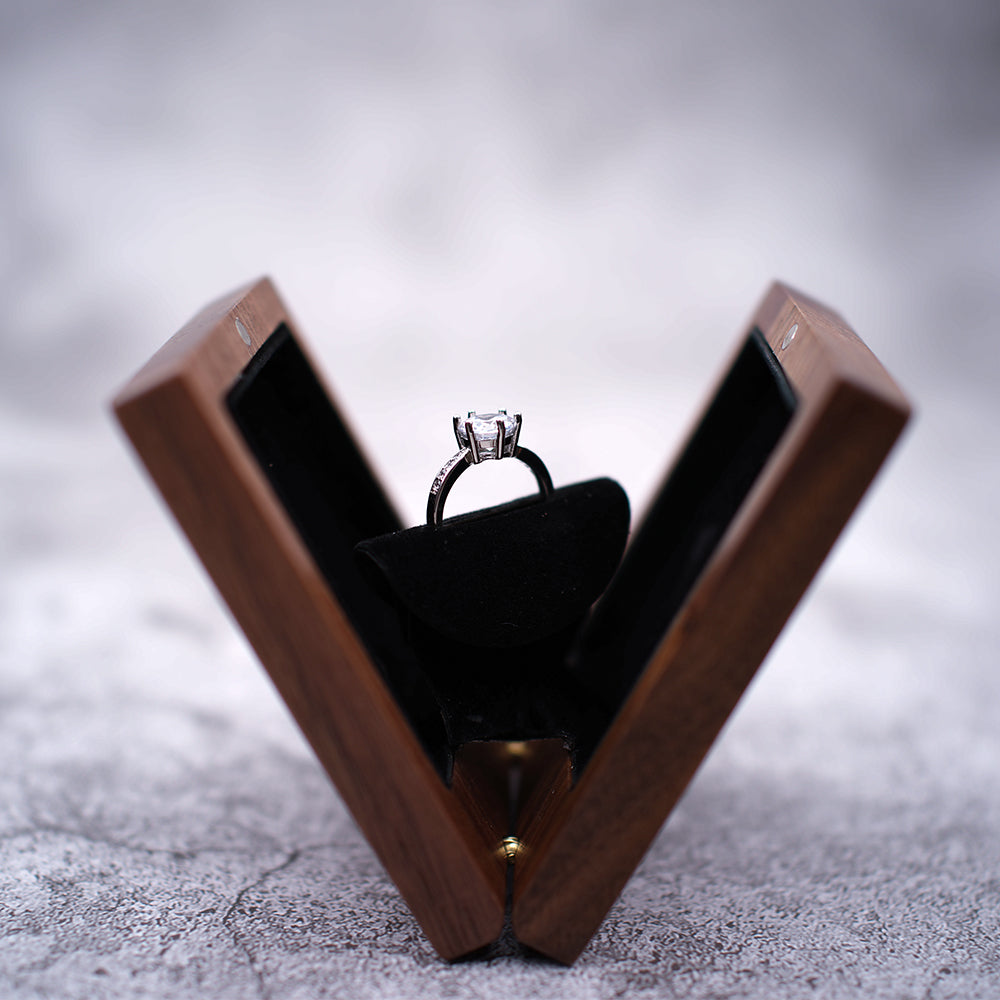 Customizable engagement ring box black walnut wood Rosery Poetry