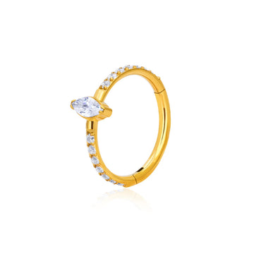 Cerchio conchiglia di diamanti calibro 16 in oro conchiglia in titanio con una pietra marquise al centro 8mm 10mm