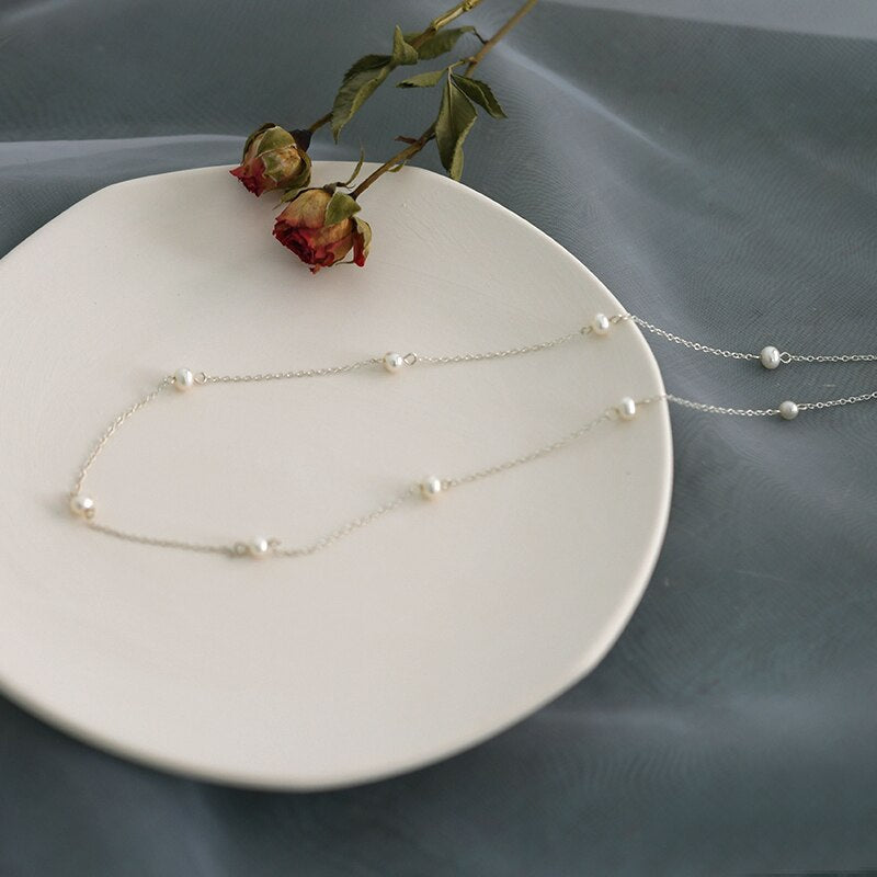 Mini pearl necklace lariat necklace Y-shaped handmade Rosery Poetry