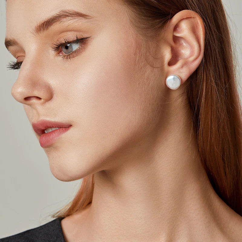 Pearl stud earrings classic and minimalist handmade Rosery Poetry