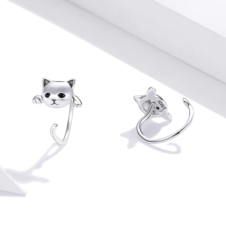 Cute cat earrings sterling silver thejoue