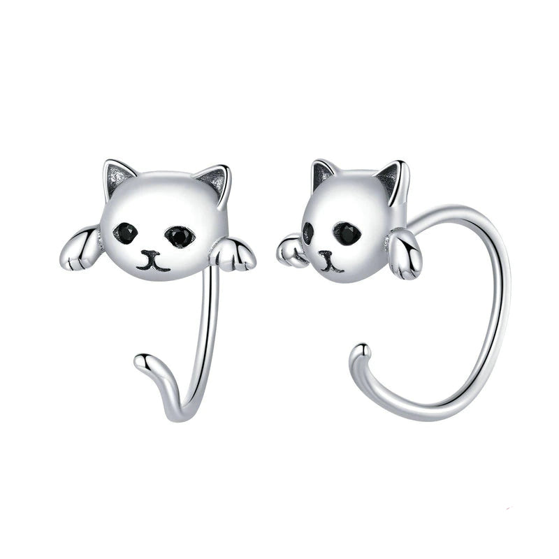 Cute cat earrings sterling silver thejoue