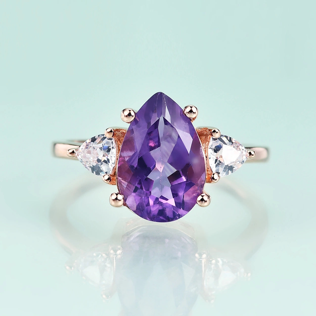 Rose gold amethyst ring teardrop DejaChic