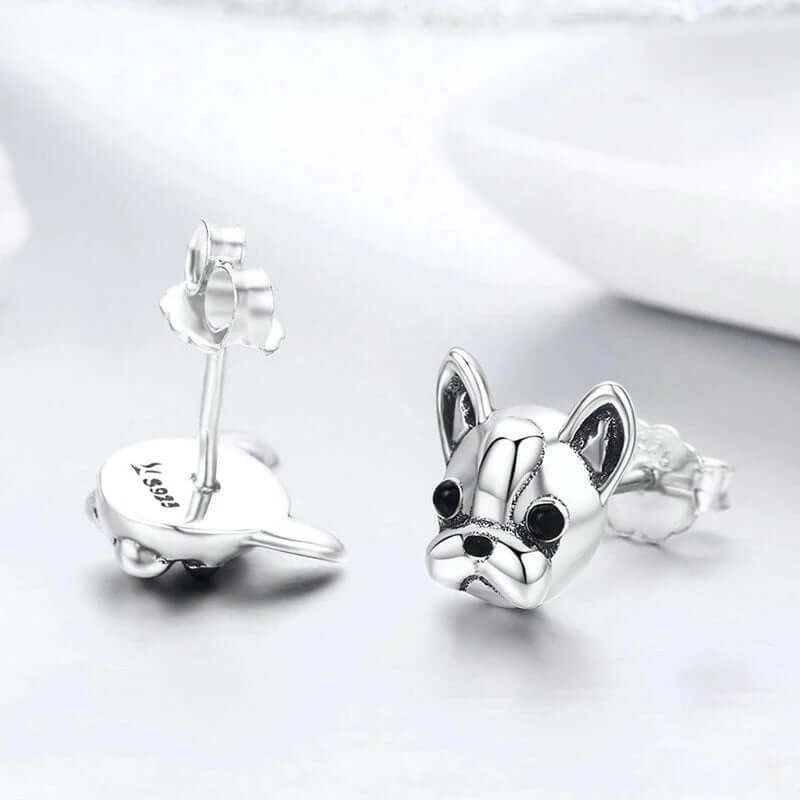 Silver dog earrings thejoue