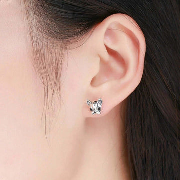Silver dog earrings