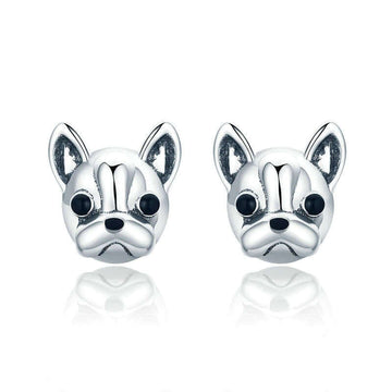 Silver dog earrings