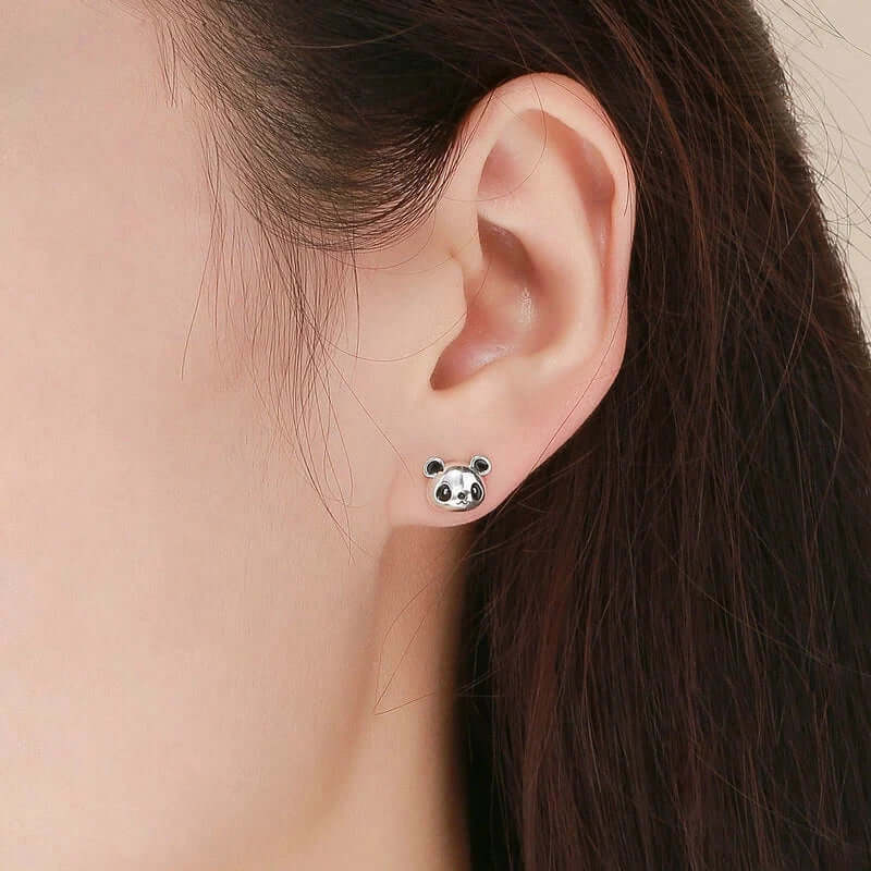 Silver panda earrings thejoue