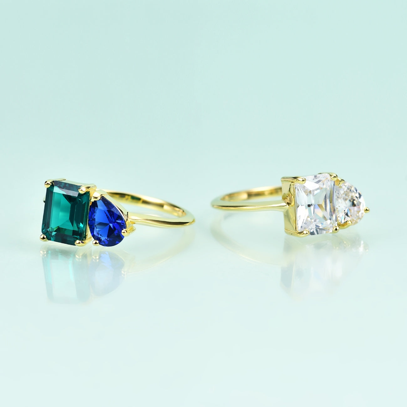 Toi et moi ring emerald and sapphire Rosery Poetry